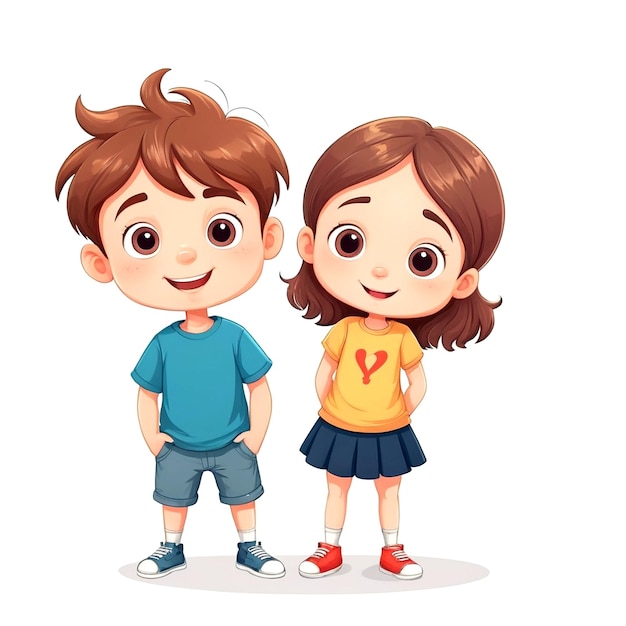 Cartoon jongen en meisje illustratie op witte achtergrond