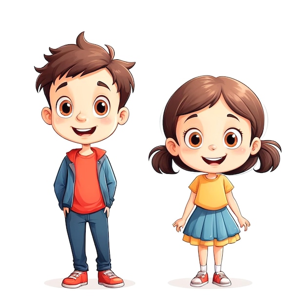 Cartoon jongen en meisje illustratie op witte achtergrond