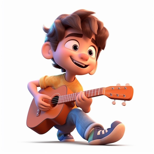 Cartoon jongen gitaarspelen
