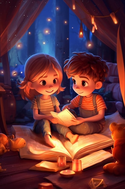 Foto cartoon jongen met boek kinderen verhaal illustratie ontwerp