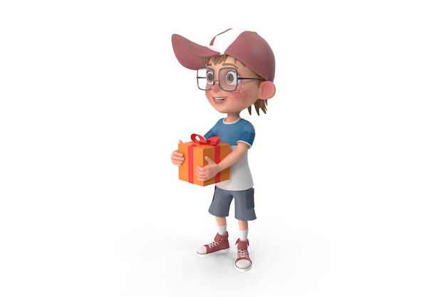 Cartoon jongen met cadeau