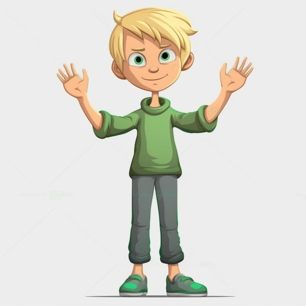 Foto cartoon jongen met handen omhoog in de lucht generatieve ai