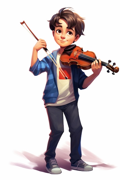 cartoon jongen viool spelen met een boog en een shirt generatieve ai