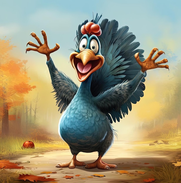 cartoon kalkoen zwaaiend voor Thanksgiving-tekening in de stijl van nauwkeurige vogelspecimens