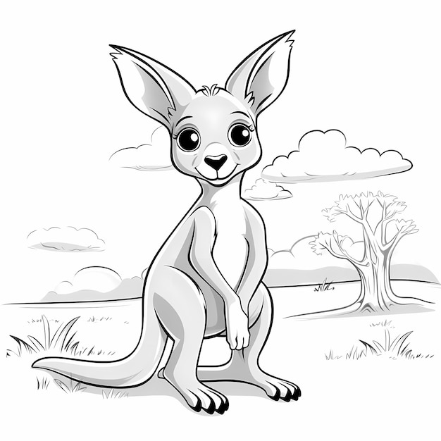 Foto cartoon kangaroo cutie colore nero e bianco divertimento per bambini