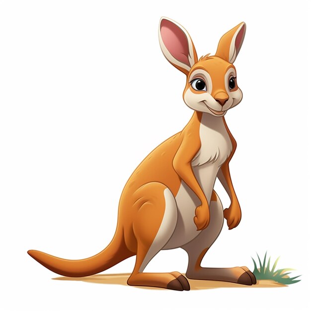 Photo cartoon kangaroo standing on hind legs with a white background generative ai