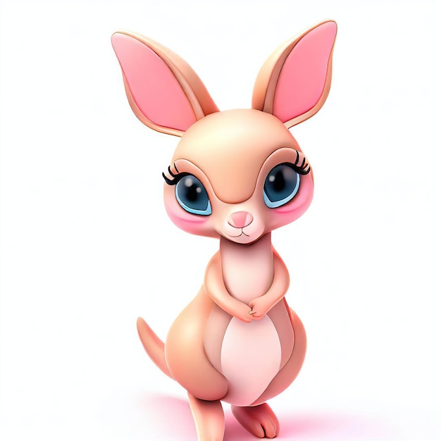 A cartoon kangaroo with big eyes and a pink nose.