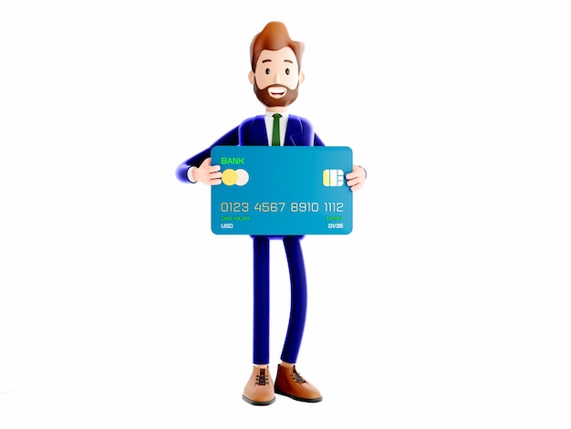 Cartoon karakter zakenman met bank creditcard