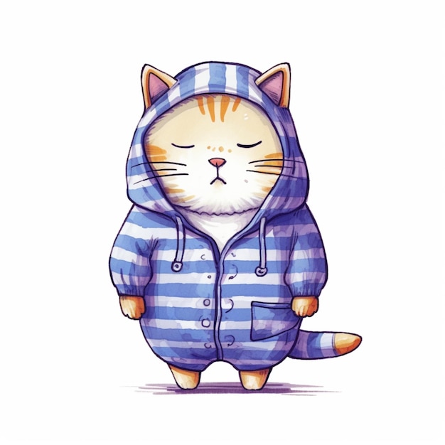 cartoon kat in een blauw en wit gestreepte jas generatieve ai