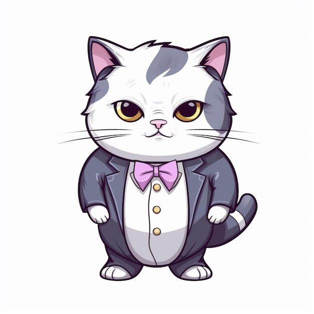 Cartoon kat in een tuxedo met een vlindertje generatieve ai