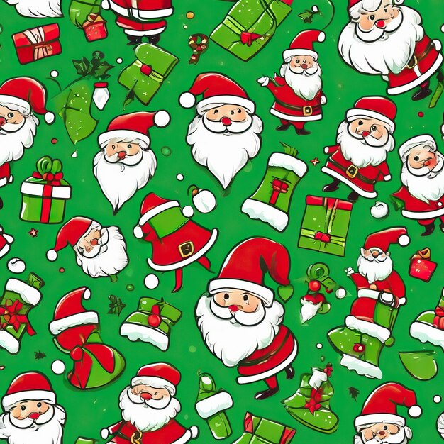 Foto cartoon kerstman groene kleur voorwerpen over kerstmis