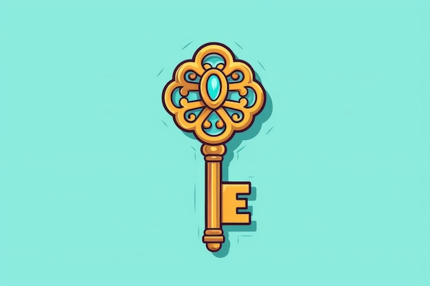 A cartoon key with a gold key on a blue background