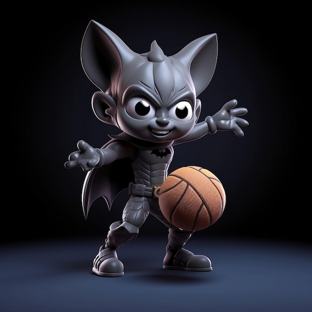 Cartoon of kid Batman playing basketball