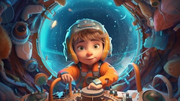 Cartoon Kid Space Explorer schilderij kunst voor kunstenaar creativiteit en inspiratie Generatieve AI