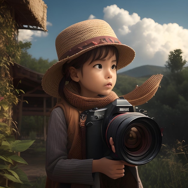 cartoon kids are photographing with camera to celebrate world photography day