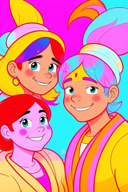 Cartoon kids Celebrating Holi Holi 2024