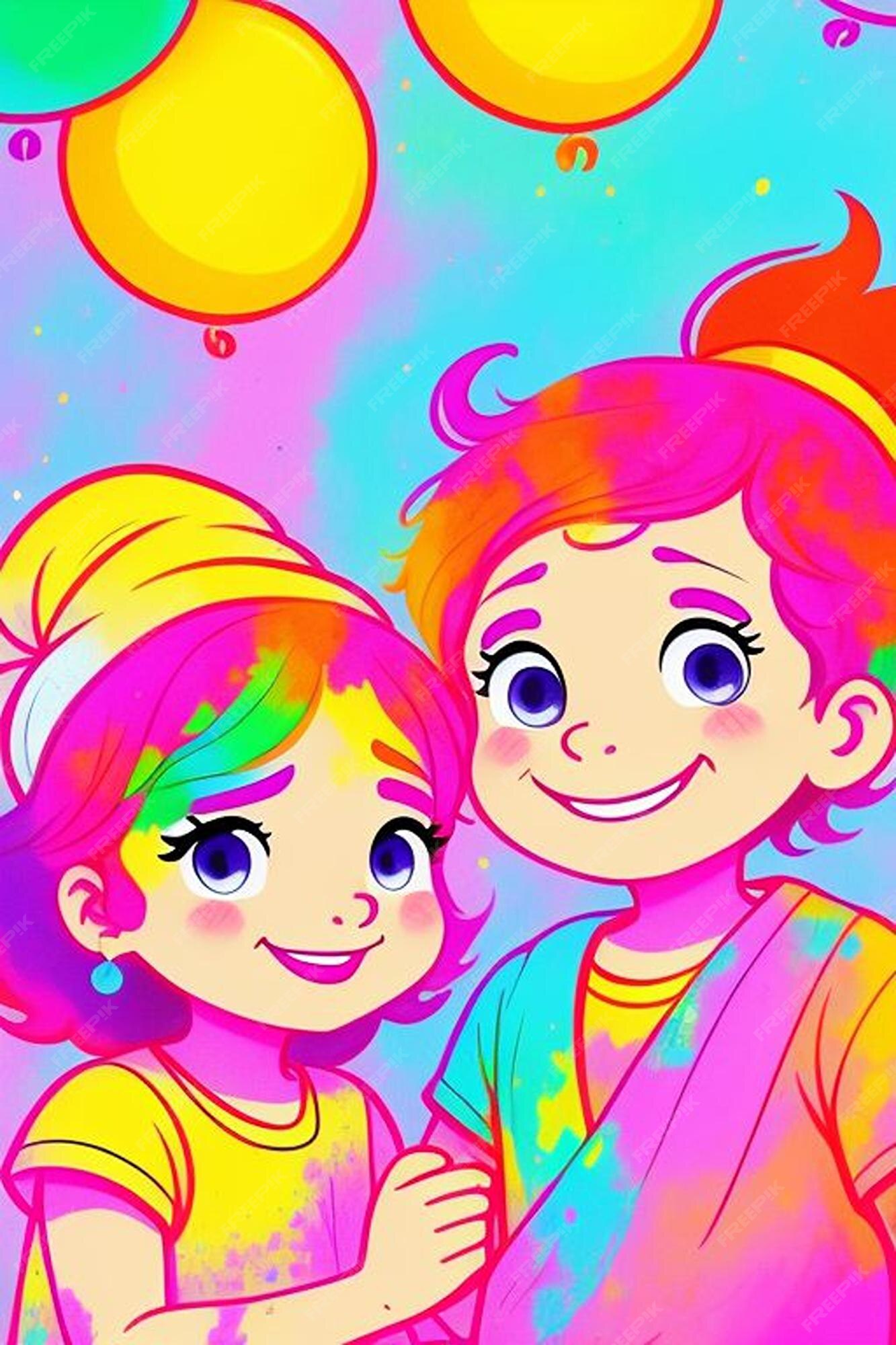 Premium Photo Cartoon kids Celebrating Holi Holi 2024