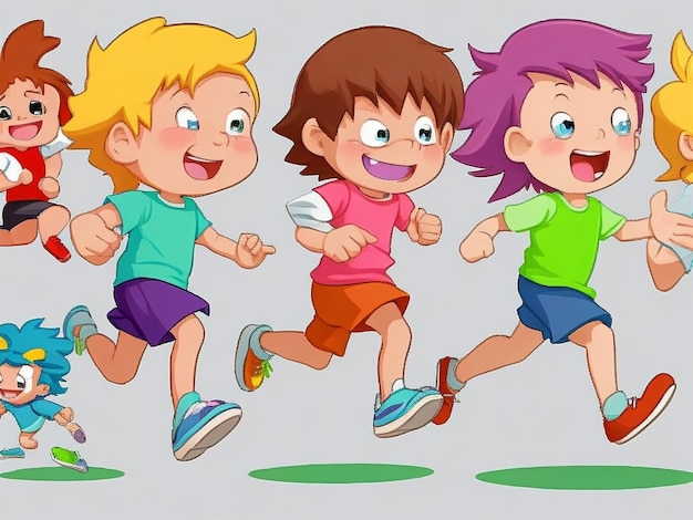 Foto cartoon kids running vector clip art illustration con semplici gradienti ciascuno su un livello separato