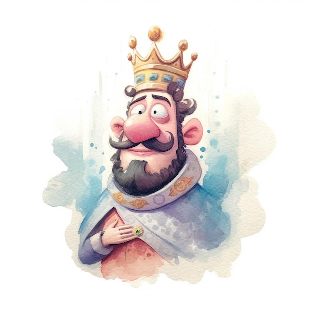 A cartoon of a king with a crown on his head.