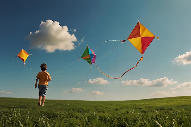 Cartoon Kite Flying Sunny Day Soar