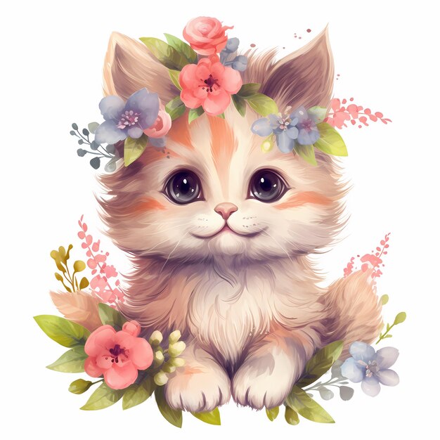 Cartoon kitten painted in watercolor for pet shop materials ai generator