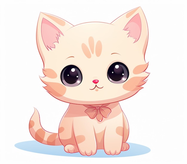 Cartoon kitten with big eyes sitting on the ground generative ai