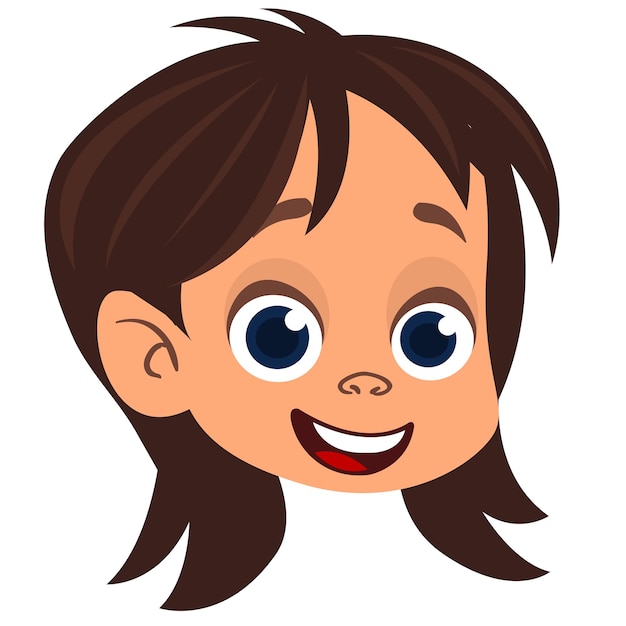 Cartoon klein donker haar meisje xAVector illustratie van jonge tiener omschreven jongen hoofd tekening