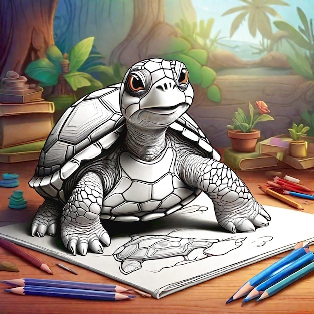 Foto cartoon kleurboek schildpad tekening gegenereerd ai