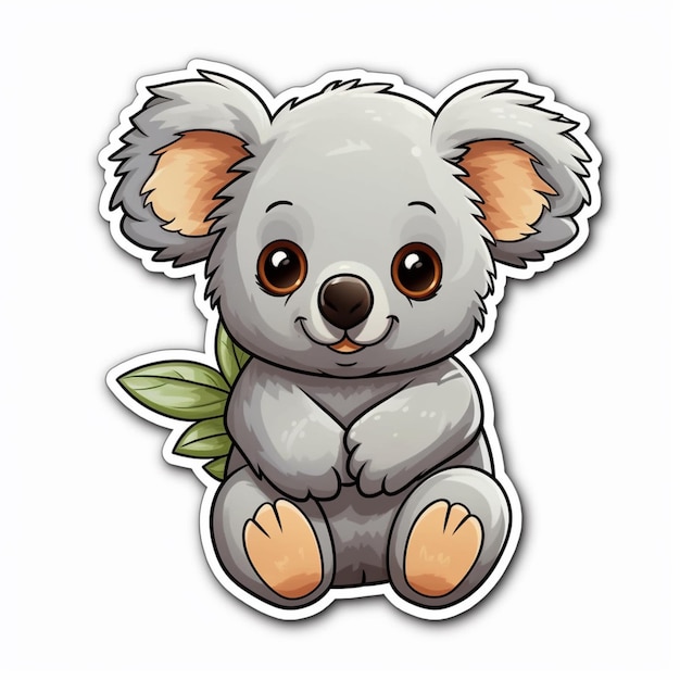 cartoon koala bear sitting on a branch with leaves generative ai