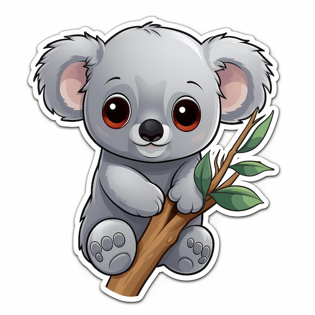 Photo cartoon koala holding cute bamboo