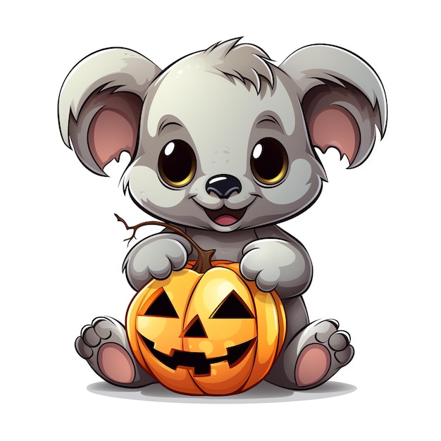a cartoon koala holding a pumpkin