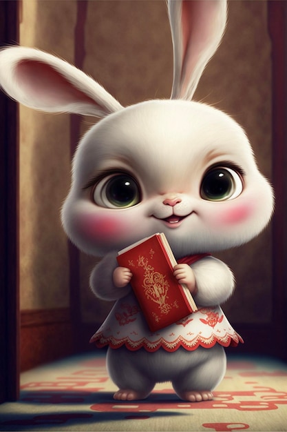 Cartoon konijntje houdt een boek generatieve ai vast