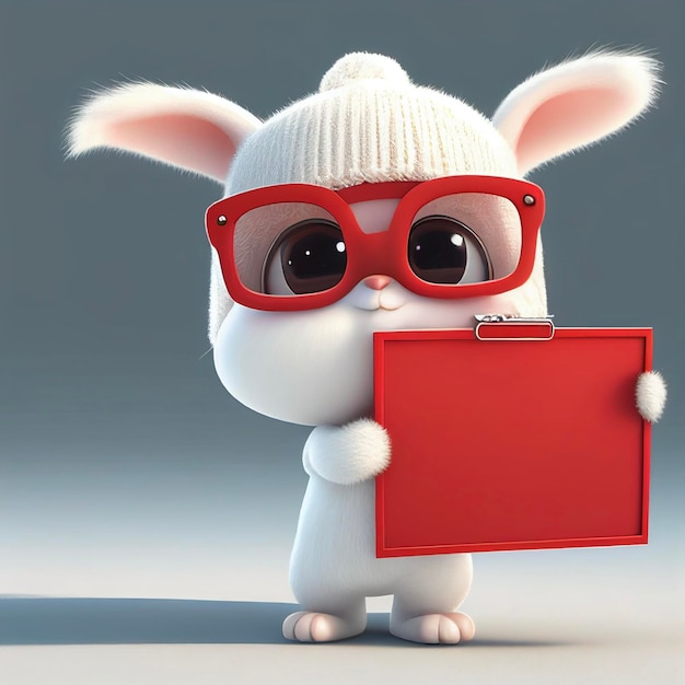 Cartoon konijntje houdt een rood teken generatieve ai vast