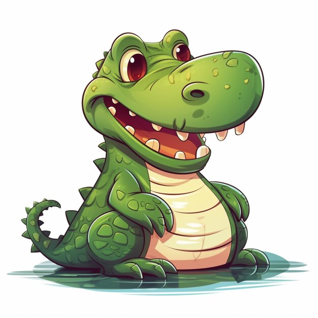 Cartoon krokodil zit op de grond met zijn mond open generatieve ai