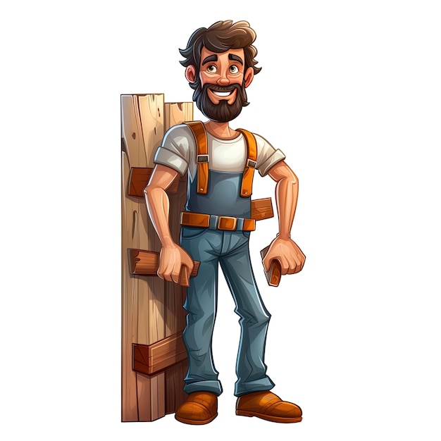 Cartoon labor worker on isolated white background