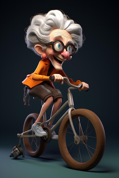 a cartoon lady rides a bicycle