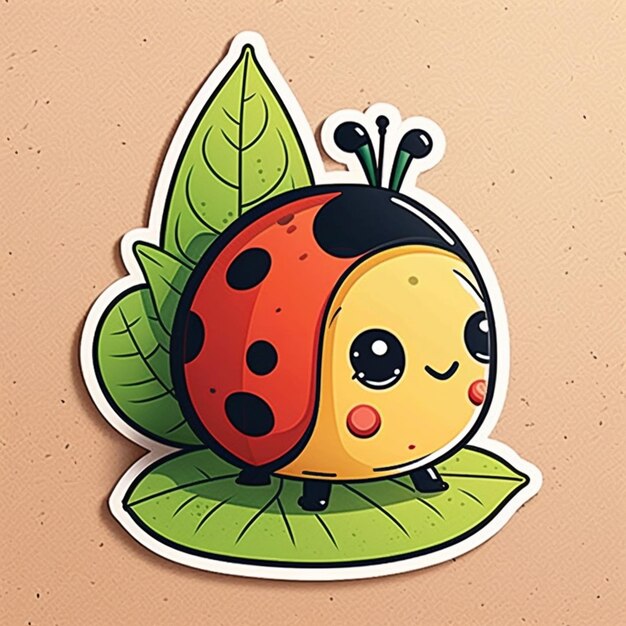 cartoon ladybug met blad en ogen op een bruine achtergrond generatieve ai