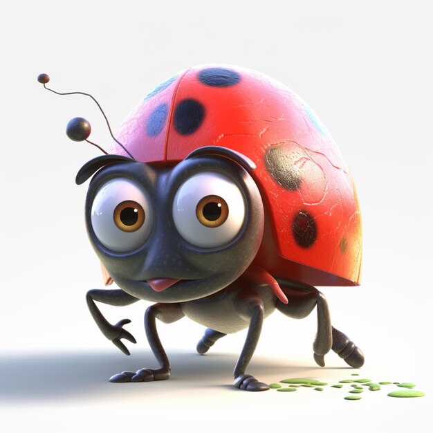 Photo cartoon ladybug with big eyes and a pink head generative ai