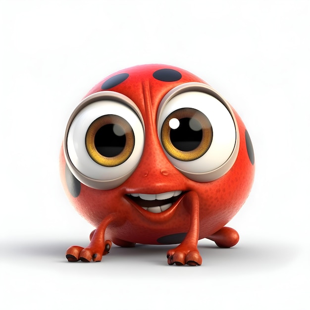 Cartoon ladybug with big eyes on white background 3D Illustration