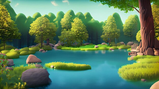 cartoon landscape beautiful picture in 3d resolution