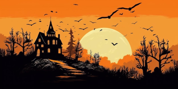 Foto paesaggio di cartoni animati per il poster di halloween.