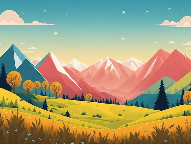 Cartoon landscape Wallpaper for presentation snow mountain sun autumn