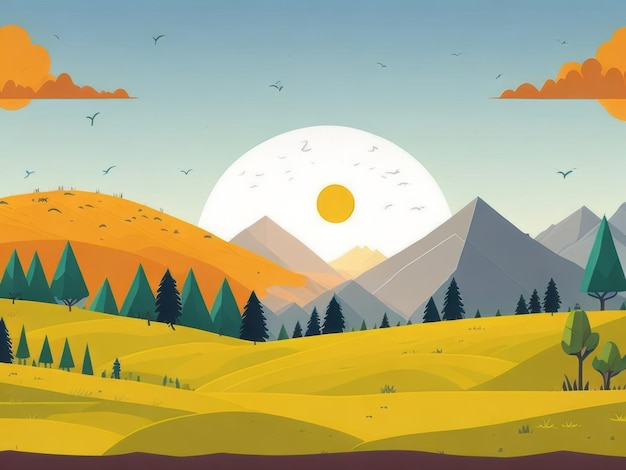 Cartoon landscape Wallpaper for presentation snow mountain sun autumn