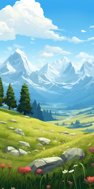 Cartoon landschap wallpapers psd in Himalaya kunststijl