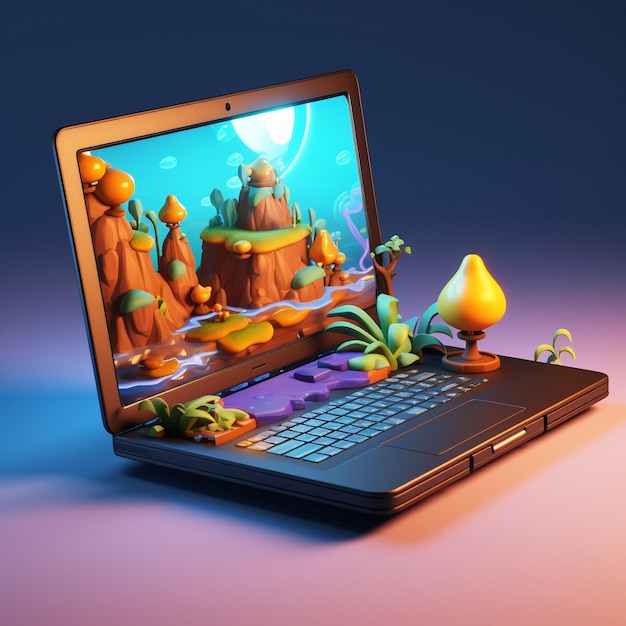 Cartoon laptop gaming 3d