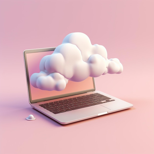 Cartoon laptop with a cloud on top 3D