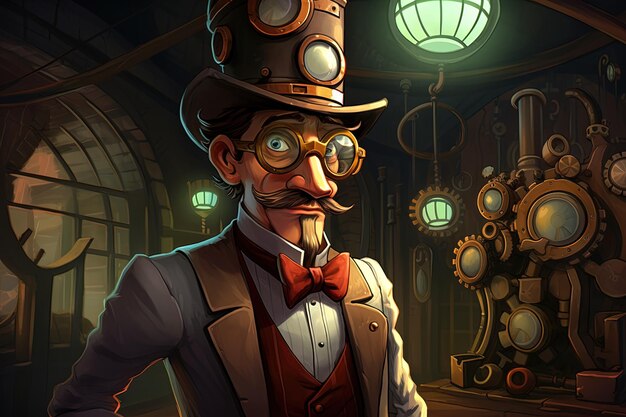 Cartoon lawyer character Steampunk illustration