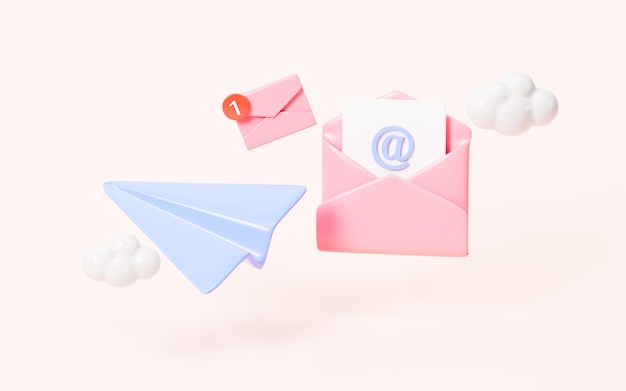 Cartoon lees e-mail open e-mail 3d rendering