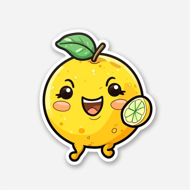 cartoon lemon character with a slice of lime on his hand generative ai