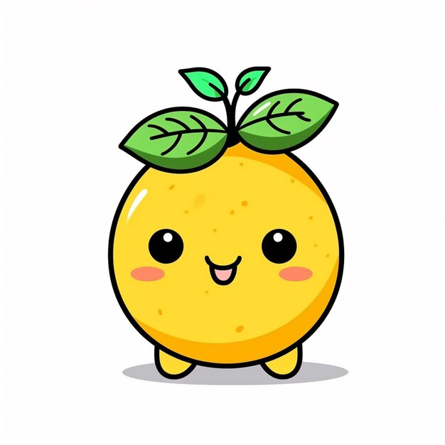 Photo cartoon lemon with a green leaf on top of it generative ai